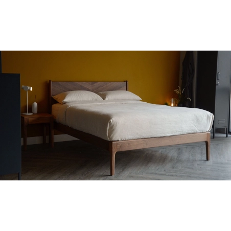 Modern Solid Wood Bed Frame with Chevron Headboard