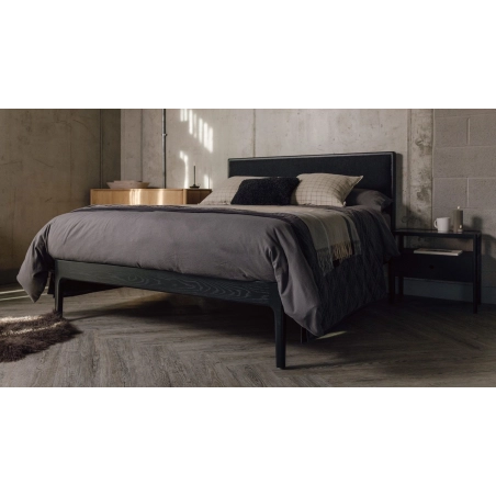 Premium Modern Wood Bed with Upholstered Headboard