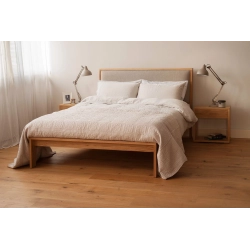 Solid Wood Modern Bed Frame with Fabric Headboard
