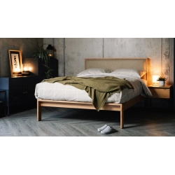 Modern Minimalist Wooden Bed Frame with Upholstered Headboard