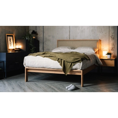 Modern Minimalist Wooden Bed Frame with Upholstered Headboard