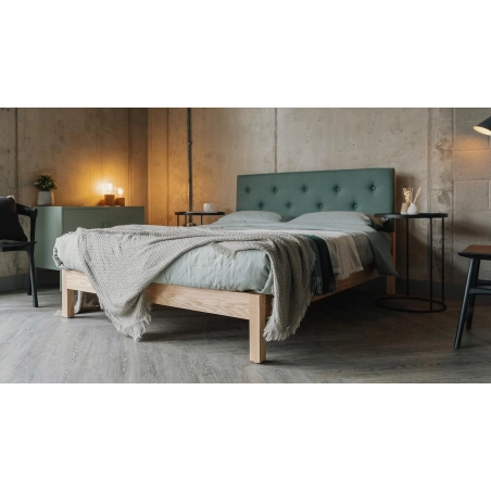Modern Minimalist Wooden Bed with Upholstered Headboard