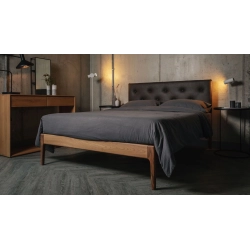 Modern Wooden Bed Frame with Upholstered Tufted Headboard