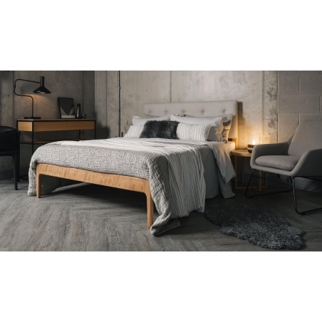 Modern Minimalist Wooden Bed Frame with Fabric Headboard