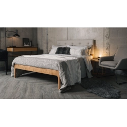 Modern Minimalist Wooden Bed Frame with Fabric Headboard