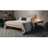 Modern Minimalist Wooden Bed Frame with Fabric Headboard