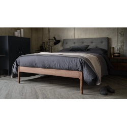 Modern Wood Bed Frame with Tufted Headboard