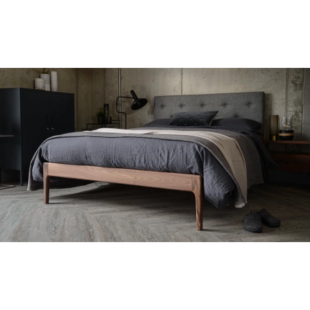 Modern Wood Bed Frame with Tufted Headboard