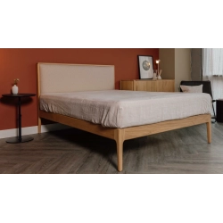 Modern Wooden Bed Frame with Upholstered Headboard