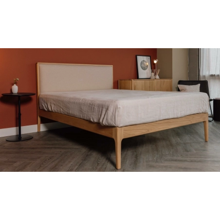 Modern Wooden Bed Frame with Upholstered Headboard