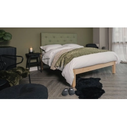 Minimalist Wooden Platform Bed with Tufted Fabric Headboard