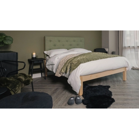 Minimalist Wooden Platform Bed with Tufted Fabric Headboard