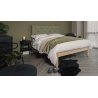 Minimalist Wooden Platform Bed with Tufted Fabric Headboard