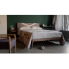 Modern Wooden Bed Frame with Geometric Inlay Headboard