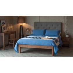 Premium Wood Bed Frame with Tufted Fabric Headboard