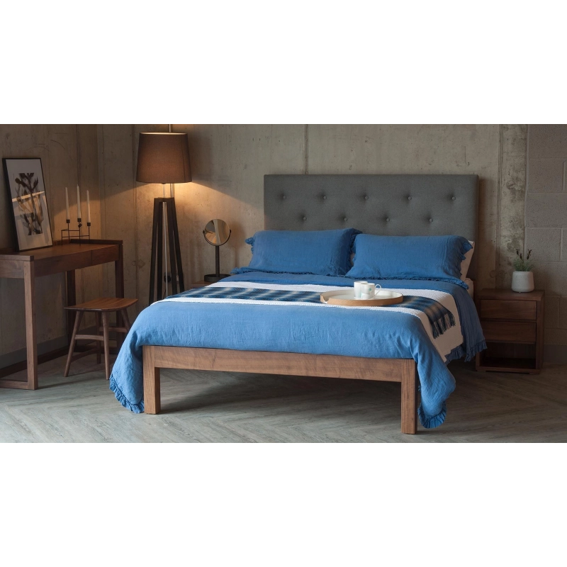 Premium Wood Bed Frame with Tufted Fabric Headboard Premium Wood Bed Frame with Tufted Fabric Headboard