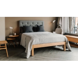 Modern Minimalist Solid Wood Bed Frame with Upholstered Headboard