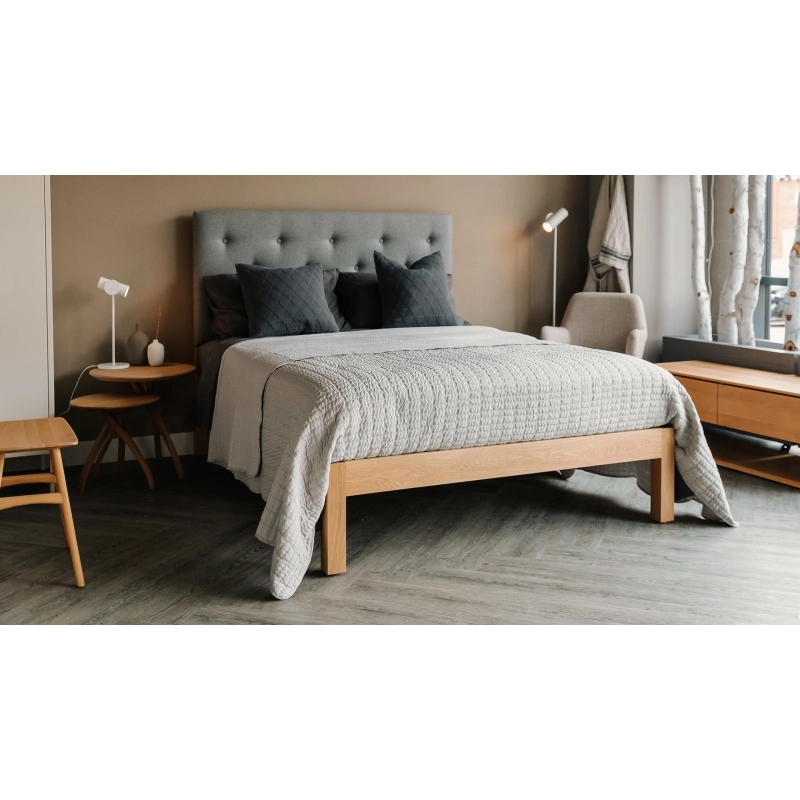 Modern Minimalist Solid Wood Bed Frame with Upholstered Headboard Modern Minimalist Solid Wood Bed Frame with Upholstered Headboard