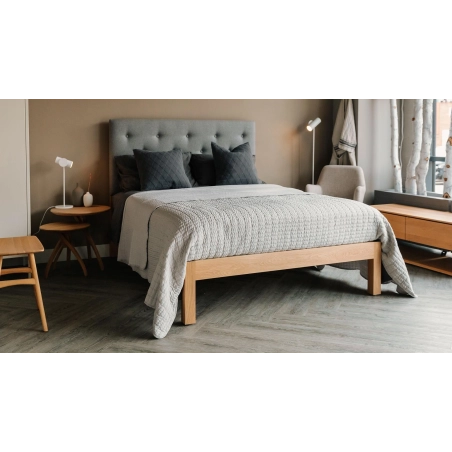 Modern Minimalist Solid Wood Bed Frame with Upholstered Headboard