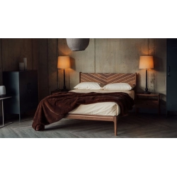 Modern Solid Wood Bed Frame with Chevron Inlay Headboard