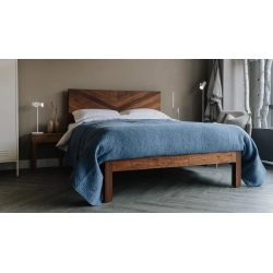 Modern Wooden Bed Frame with Geometric Headboard