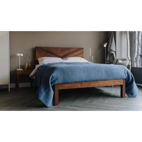 Modern Wooden Bed Frame with Geometric Headboard