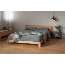 Modern Solid Wood Bed Frame with Headboard and Gray Bedding