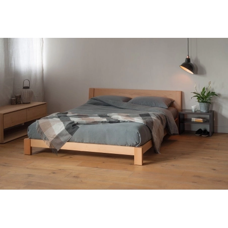 Modern Solid Wood Bed Frame with Headboard and Gray Bedding