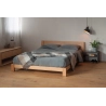 Modern Solid Wood Bed Frame with Headboard and Gray Bedding