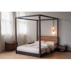Modern Four Poster Canopy Bed with Live Edge Headboard