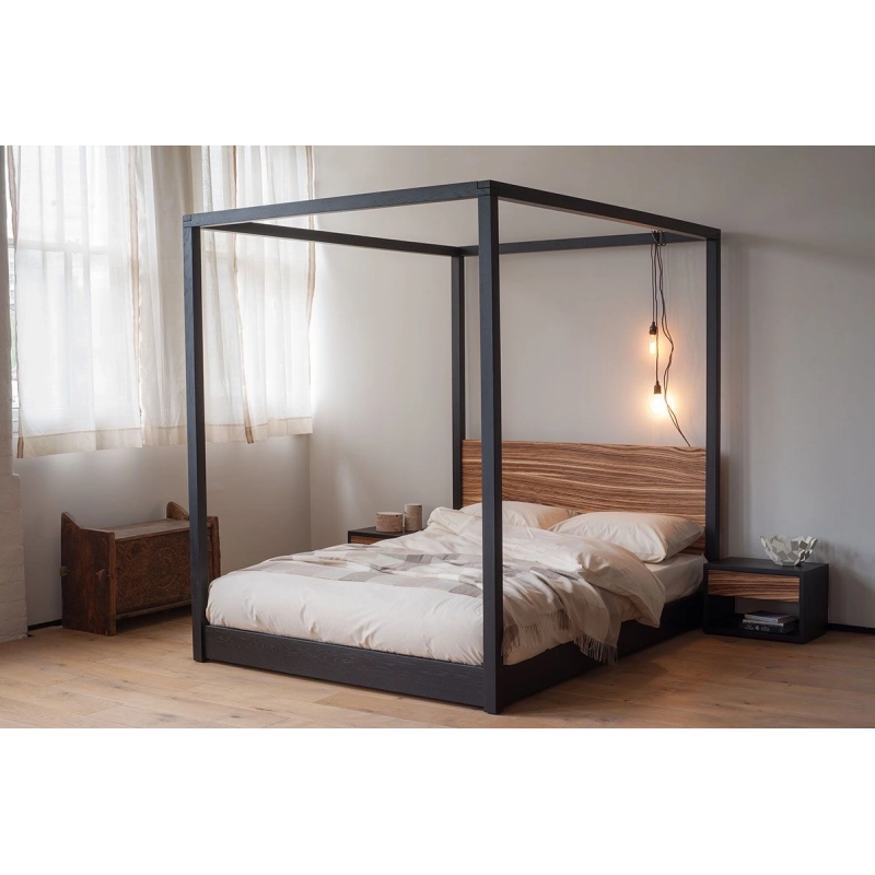 Modern Four Poster Canopy Bed with Live Edge Headboard
