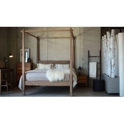 Solid Wood Four Poster Bed Frame Minimalist Rustic Design