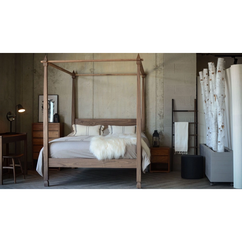 Solid Wood Four Poster Bed Frame Minimalist Rustic Design Solid Wood Four Poster Bed Frame Minimalist Rustic Design