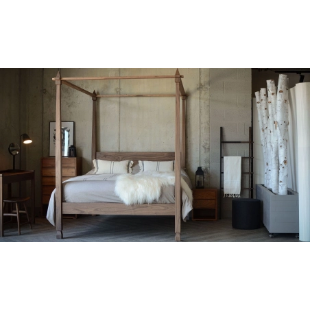 Solid Wood Four Poster Bed Frame Minimalist Rustic Design