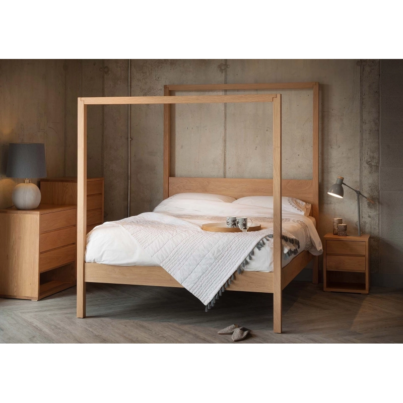 Solid Wood Four Poster Bed Frame - Modern Minimalist Design Solid Wood Four Poster Bed Frame - Modern Minimalist Design