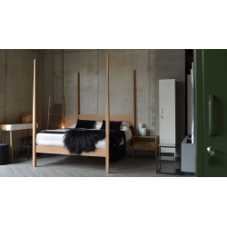 Minimalist Solid Wood Four Poster Bed with Desk and Nightstand