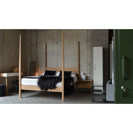 Minimalist Solid Wood Four Poster Bed with Desk and Nightstand