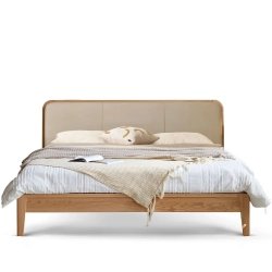 Minimalist Solid Wood Bed Frame with Comfortable Fabric Headboard