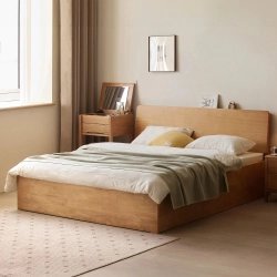 Natural Solid Wood Platform Bed Frame Minimalist Modern