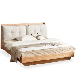 Modern Minimalist Wood Bed Frame with Plush Upholstered Headboard