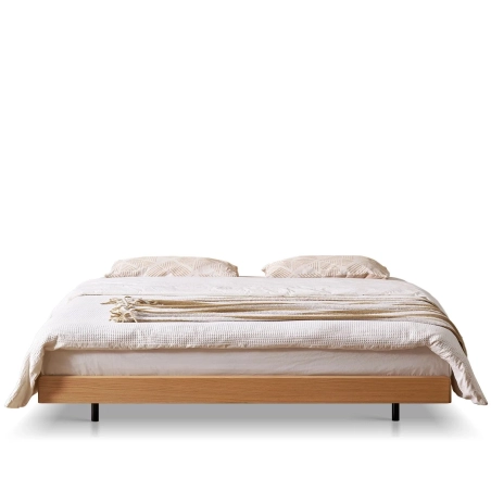 Minimalist Modern Wooden Bed Frame with Metal Legs