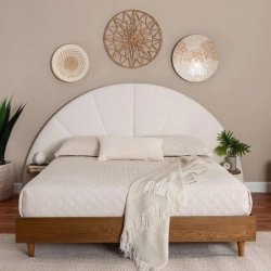 Modern Arched Tufted Upholstered Headboard Platform Bed with Wooden Base