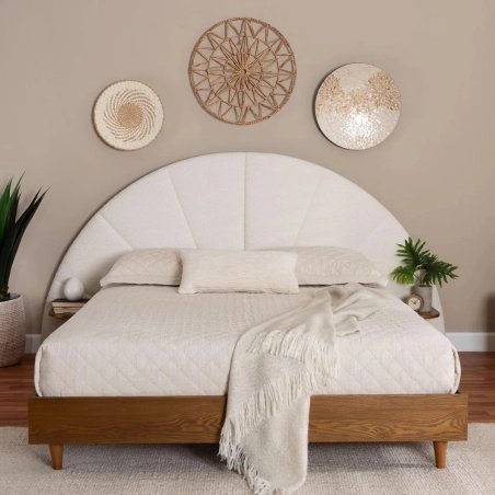 Modern Arched Tufted Upholstered Headboard Platform Bed with Wooden Base