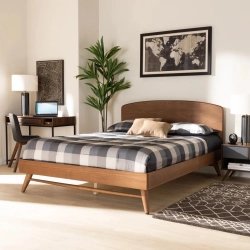 Mid-Century Modern Solid Wood Bed Frame with Headboard