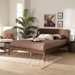 Mid-Century Modern Wooden Platform Bed Frame