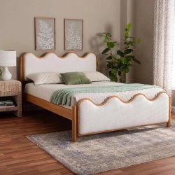 Contemporary Wavy Upholstered Bed Frame Wood Base