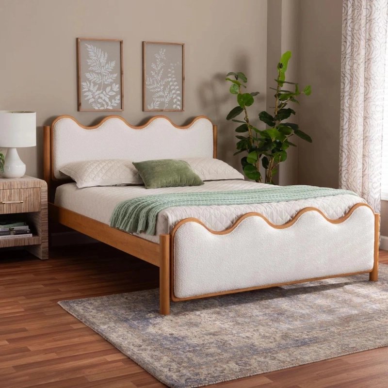 Contemporary Wavy Upholstered Bed Frame Wood Base Contemporary Wavy Upholstered Bed Frame Wood Base