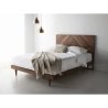 Solid Wood Platform Bed with Geometric Headboard Pattern