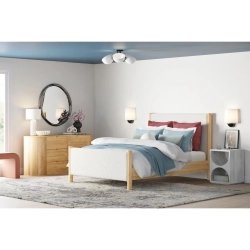 Minimalist Modern Wood Bed Frame with Textured Fabric Headboard