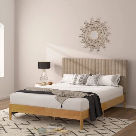 Modern Minimalist Platform Bed Frame with Upholstered Channel Headboard